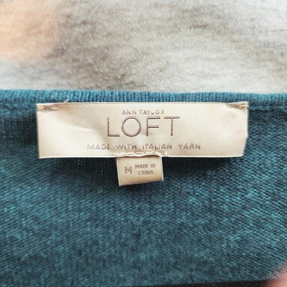 Ann Taylor LOFT Teal Blue Ruffle Sleeve Sweater Top Italian Yarn Medium - Picture 4 of 5